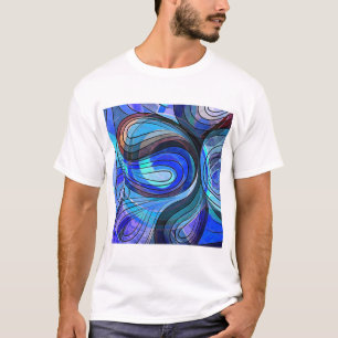 Royal Blue und Aqua Doodle mit schwarzen Linien T-Shirt