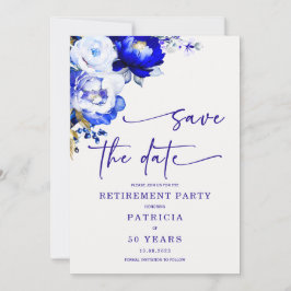 Royal Blue und Dusty Blue Retirement Save the Date Einladung