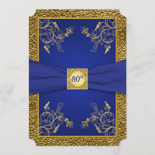 Royal Blue und Gold 80. Geburtstag Einladung