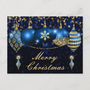Royal Blue und Gold Christmas Baubles Feiertagspostkarte