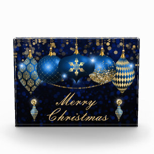Royal Blue und Gold Christmas Baubles Fotoblock