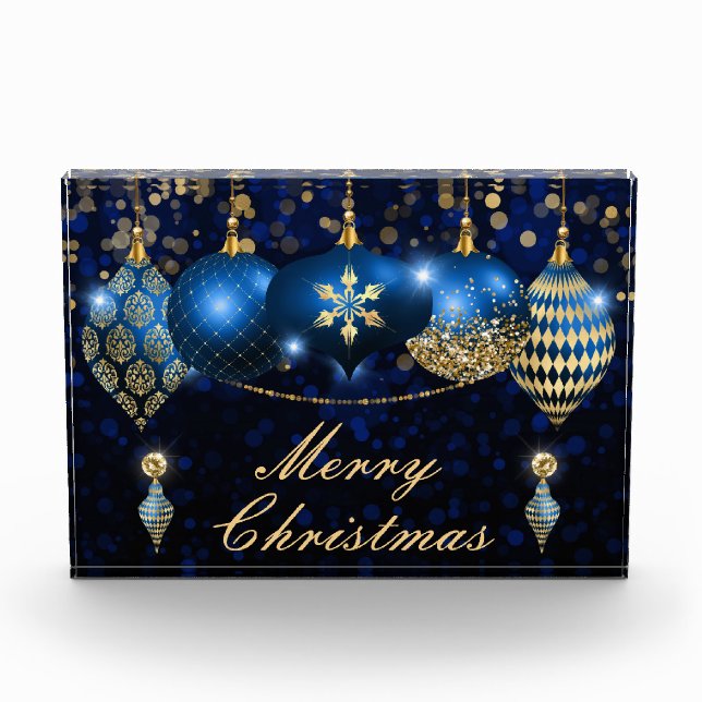 Royal Blue und Gold Christmas Baubles Fotoblock (Vorderseite)