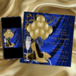 Royal Blue und Gold Geburtstagsparty Luxe Einladung<br><div class="desc">Königlich blaue und goldene Geburtstagsfeier mit wunderschönen Goldschuhen, Goldballons, Champagnerperlen und eleganten goldenen Wirbel auf einem luxuriösen, königsblauen Satin-Hintergrund. Diese elegante, blau-goldene Geburtstagsfeier-Einladung lässt sich einfach an Ihre Veranstaltung anpassen, indem Sie einfach Ihre Details in den Schriftart-Stil und Farbe, Wortlaut und Layout Ihrer Wahl einfügen. Sie können auch die Wirbel,...</div>