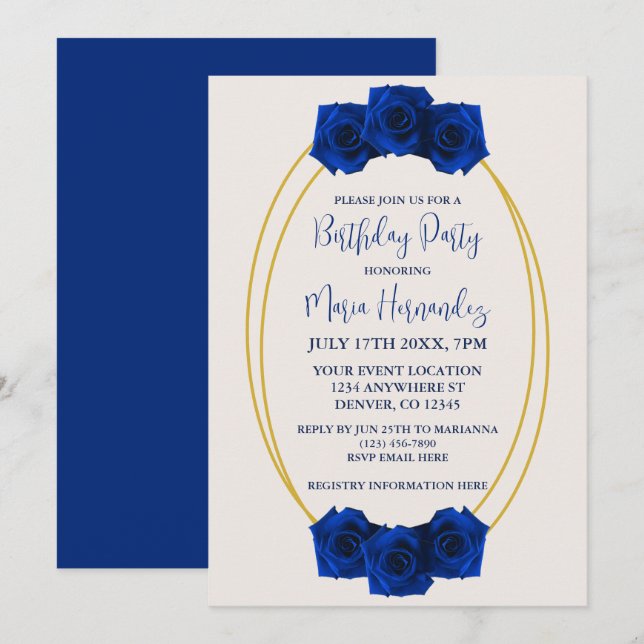 Royal Blue und Gold Geometric Birthday Einladung (Vorne/Hinten)