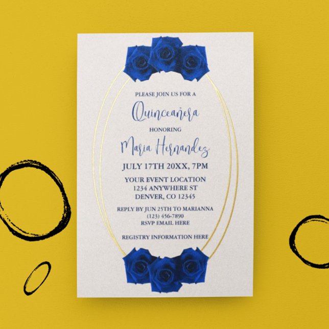 Royal Blue und Gold Geometric Quinceñera Folieneinladung (Von Creator hochgeladen)