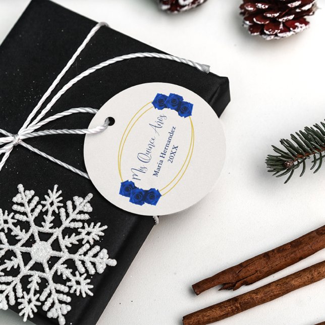 Royal Blue und Gold Geometric Quinceñera Geschenkanhänger (Von Creator hochgeladen)