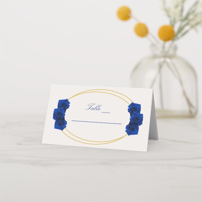 Royal Blue und Gold Geometric Quinceñera Platzkarte (Vorderseite)