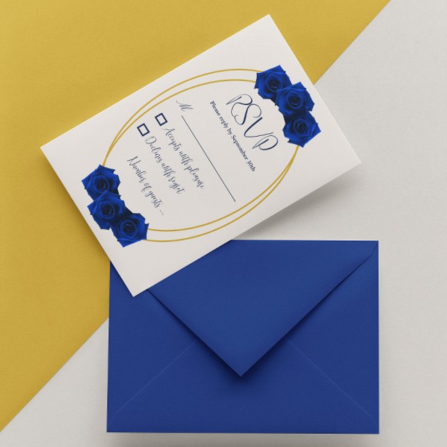 Royal Blue und Gold Geometric Quinceñera RSVP Karte (Von Creator hochgeladen)