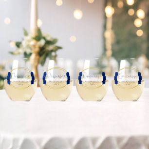 Royal Blue und Gold Geometric Quinceñera Weinglas Ohne Stiel