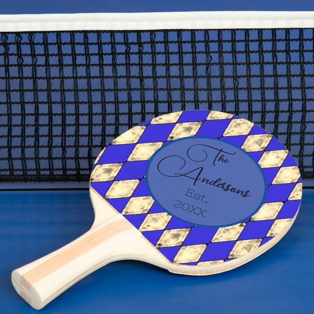Royal Blue und Gold Modern Family Name Harlequin Tischtennis Schläger (InSitu)