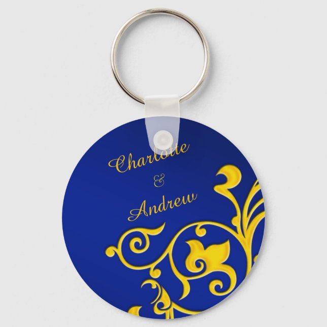Royal Blue und Gold Paare Name Schlüsselanhänger (Vorderseite)