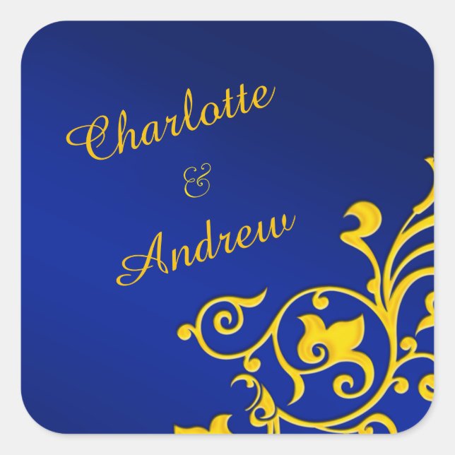 Royal Blue und Gold Personalisiert Quadratischer Aufkleber (Vorderseite)