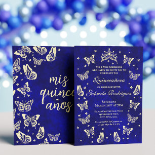 Royal Blue und Gold Quinceañera Tiara Butterfly Einladung