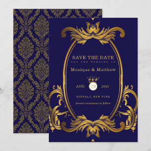 Royal Blue und Gold Wedding speichern die Datumska Einladung