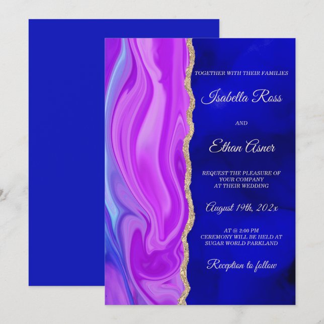 Royal Blue und Lila Wedding Theme Einladung (Vorne/Hinten)