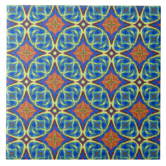Royal Blue und Orange Gemusterte Keramik Tile Fliese