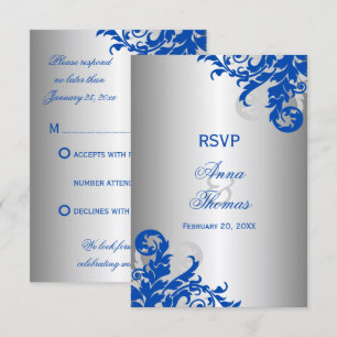 Royal Blue und Silver Blüh Wedding RSVP Karte