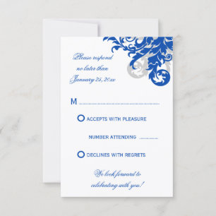 Royal Blue und Silver Blüh Wedding RSVP Karte
