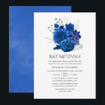 Royal Blue und Silver Floral Bat Mitzvah Einladung<br><div class="desc">Vintage Aquarellschlösser Mitzvah Einladungen mit trendigem königsblauen und silbernen Design,  um schnell und einfach auf Ihre Event-Besonderheiten angepasst werden.</div>
