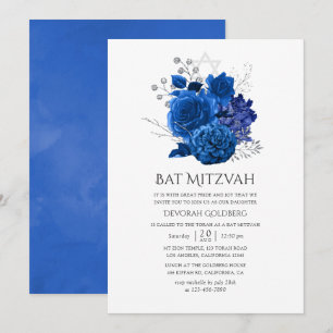 Royal Blue und Silver Floral Bat Mitzvah Einladung