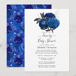 Royal Blue und Silver Floral Drive By Shower Einladung