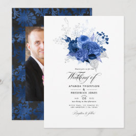 Royal Blue und Silver Floral Wedding Foto Einladung