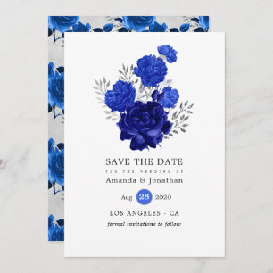 Royal Blue und Silver Floral Wedding Save The Date