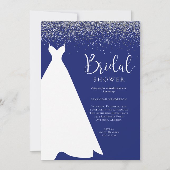 Royal Blue und Silver Glitzer Brautparty Invita Einladung (Vorderseite)