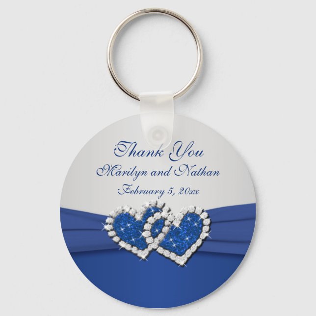 Royal Blue und Silver Joined Hearts Schlüsselanhän Schlüsselanhänger (Vorderseite)