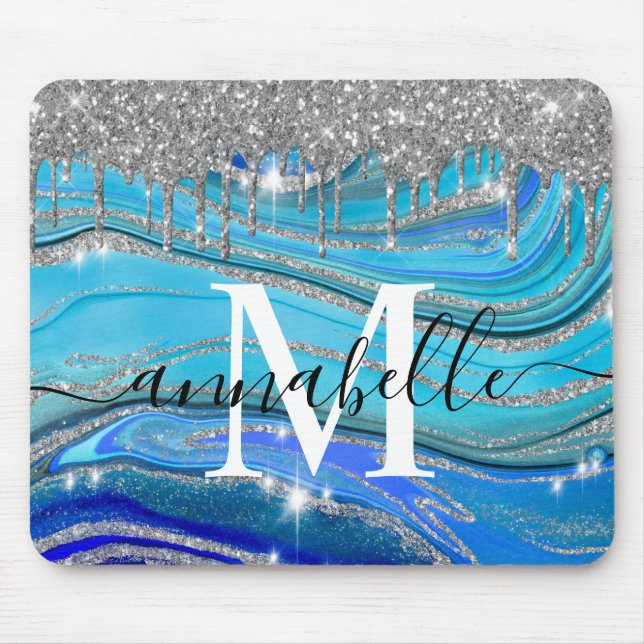 Royal Blue und Silver Monogram Mousepad (Vorne)