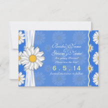 Royal Blue und White Daisy Floral Save the Date