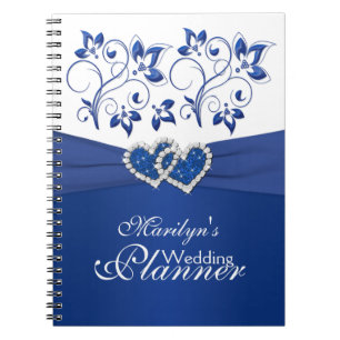 Royal Blue und White Josed Hearts Floral Notebook Notizblock