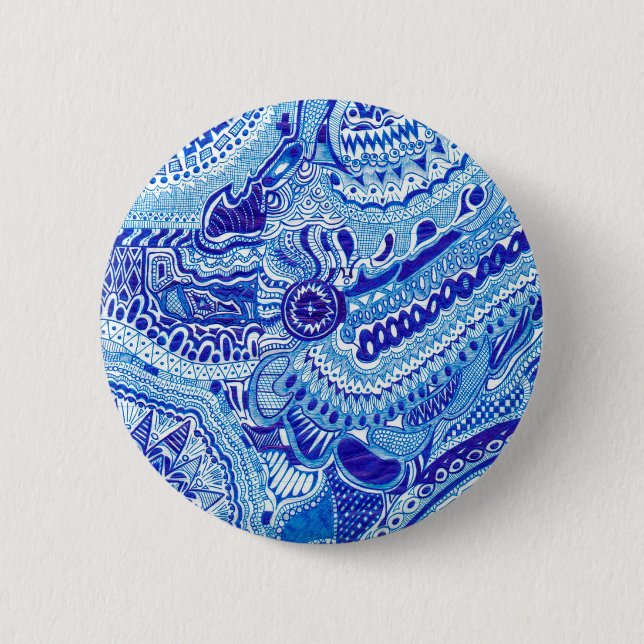 Royal Blue und White Ming Art Button (Vorderseite)