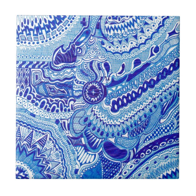 Royal Blue und White Ming Art Fliese (Vorderseite)