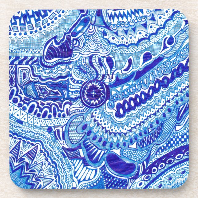 Royal Blue und White Ming Art Getränkeuntersetzer (Vorderseite)