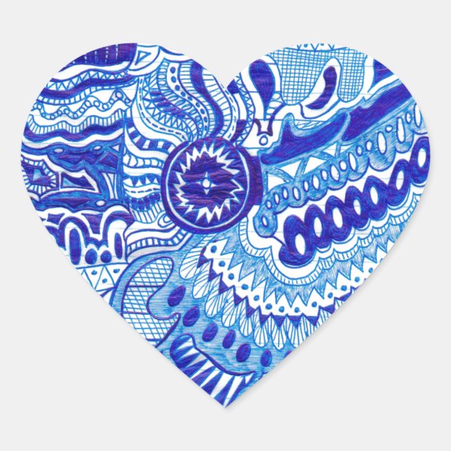 Royal Blue und White Ming Art Herz-Aufkleber (Vorderseite)