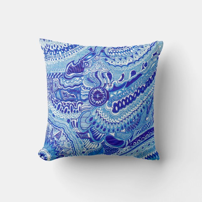 Royal Blue und White Ming Art Kissen (Vorderseite)