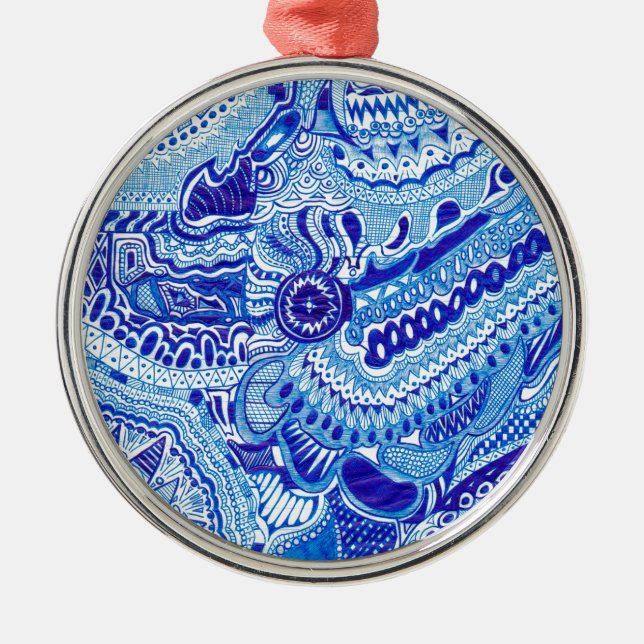 Royal Blue und White Ming Art Ornament Aus Metall (Vorne)
