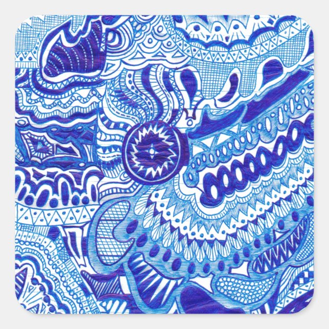 Royal Blue und White Ming Art Quadratischer Aufkleber (Vorderseite)