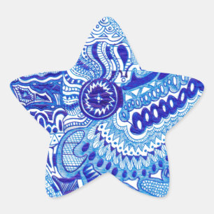 Royal Blue und White Ming Art Stern-Aufkleber