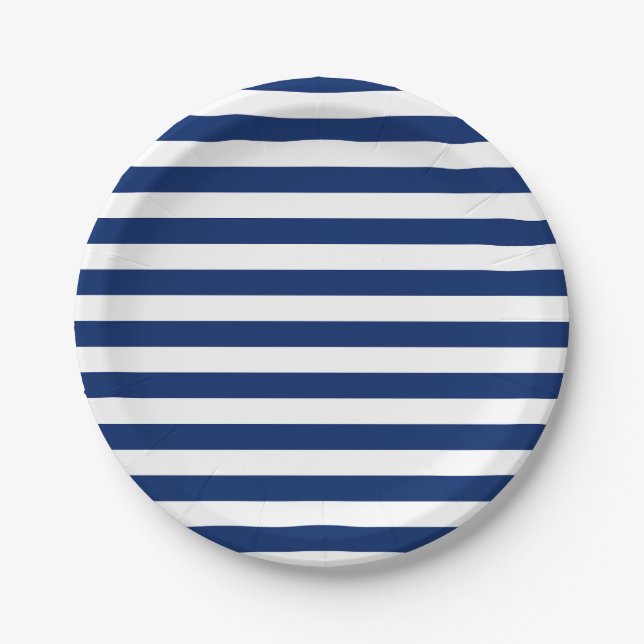 Royal Blue und White Stripes Pappteller (Vorderseite)