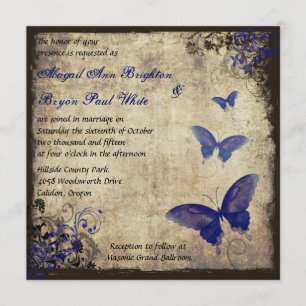 Royal Blue Vintag Butterfly Wedding Einladung