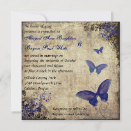 Royal Blue Vintag Butterfly Wedding Einladung 2