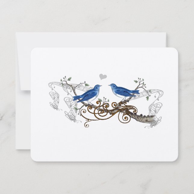 Royal Blue Vintag Lovebirds Wedding RSVP (Vorderseite)