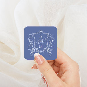 Royal Blue Vintag Wappen Wedding Quadratischer Aufkleber