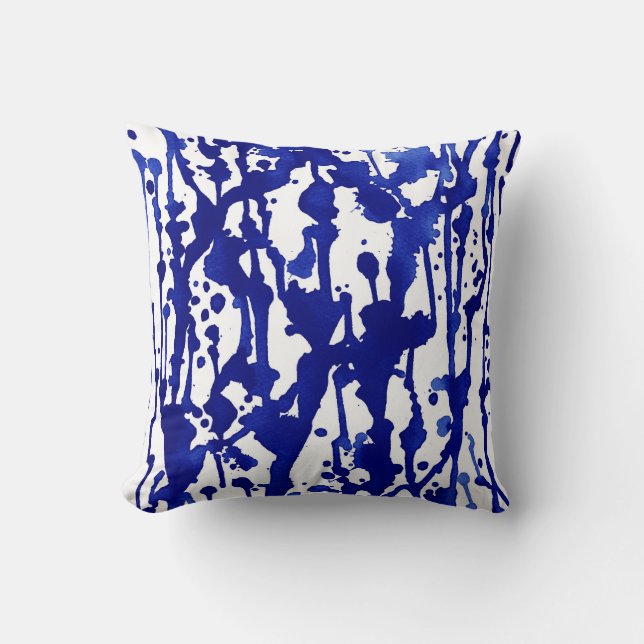 Royal Blue Watercolor Abstrakt Kissen (Vorderseite)