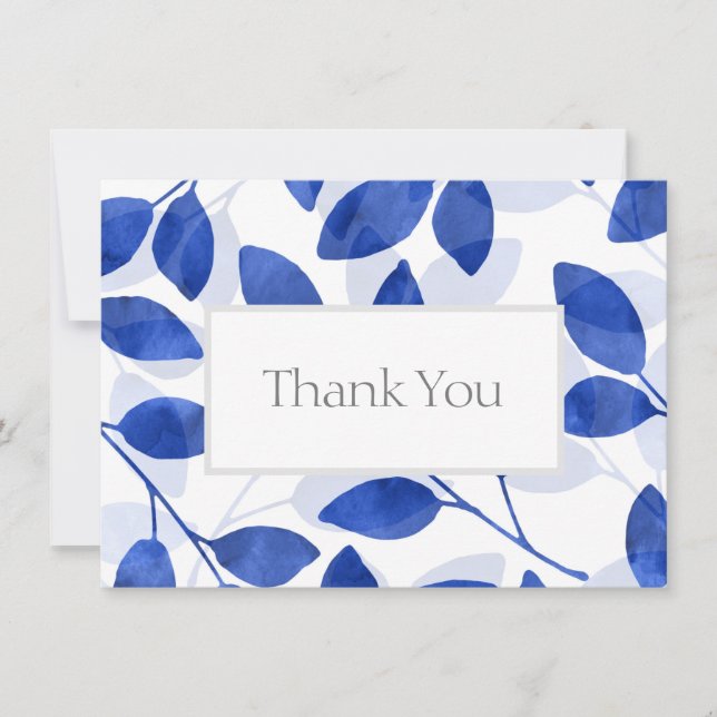 Royal Blue Watercolor-Blätter Dankeskarte (Vorderseite)