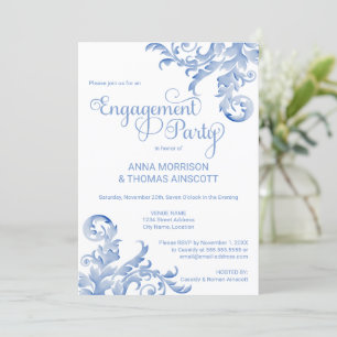 Royal Blue Watercolor Blüh Engagement Party Einladung