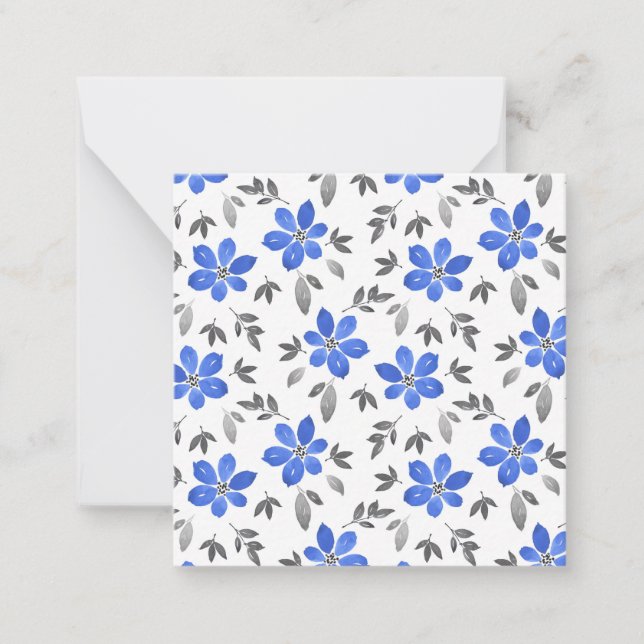Royal Blue Watercolor Botanisches Muster Mitteilungskarte (Vorderseite)
