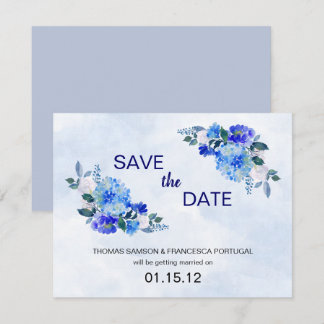 Royal Blue Watercolor Floral Wedding Save the Date Einladung